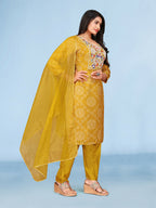 Joban Fashion Mustard Cotton Premium Pure Viscose Print Dola With Handwork Kurta set | Grocsy