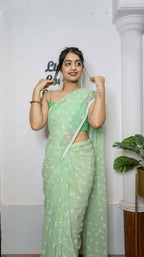 Vamsee Patangiyu Green Georgette Saree | Grocsy