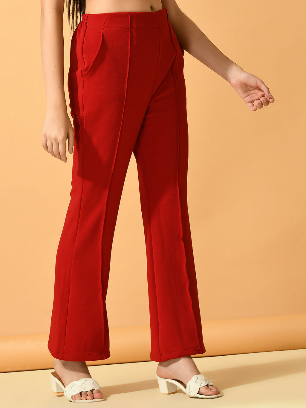 Myshka Women's Red Flared Party Trouser | Grocsy