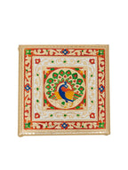 Golden Peacock Gold-Toned & Red Handcrafted Minakari Peacock Design Wooden Chowki | Grocsy