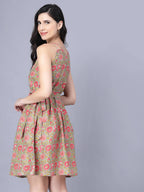 Myshka Cotton Printed Sleeveless Shoulder Straps Multicolor Women Dress | Grocsy