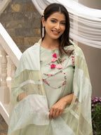 Pista Roman Silk Plain Kurta with Pant & Dupatta - Disha | Grocsy