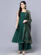 Myshka Women Green Ethnic Motifs Yoke Design Panelled Kurti with Sharara With Dupatta | Grocsy
