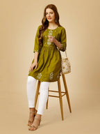 Jyoti Fashion Women's Mehendi Viscose Rayon Embroidered Casual Top | Grocsy