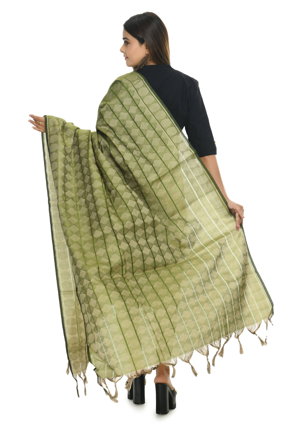 Mominos Fashion Moeza Handloom Cotton Mehendi Green Dupatta | Grocsy