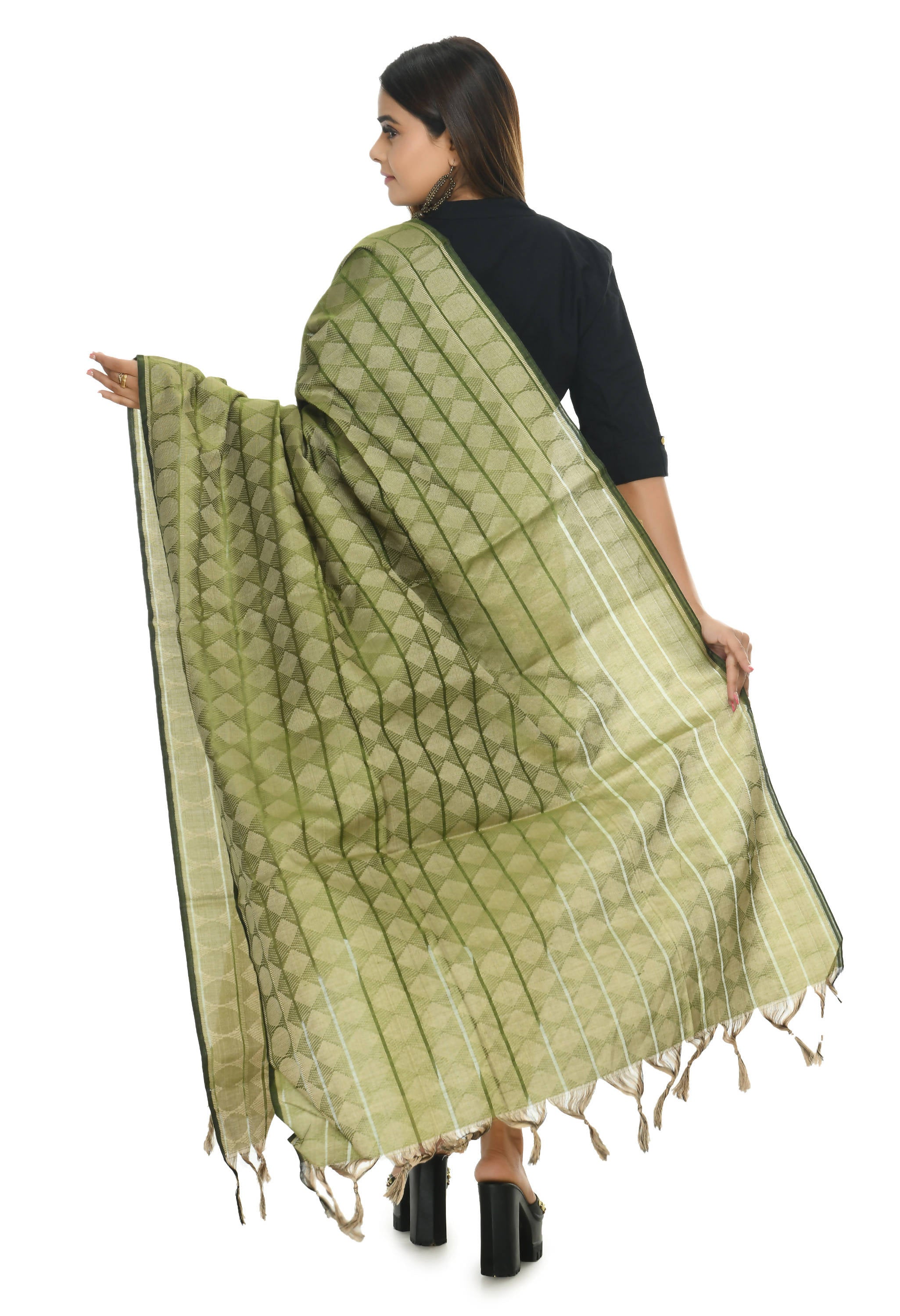 Mominos Fashion Moeza Handloom Cotton Mehendi Green Dupatta | Grocsy
