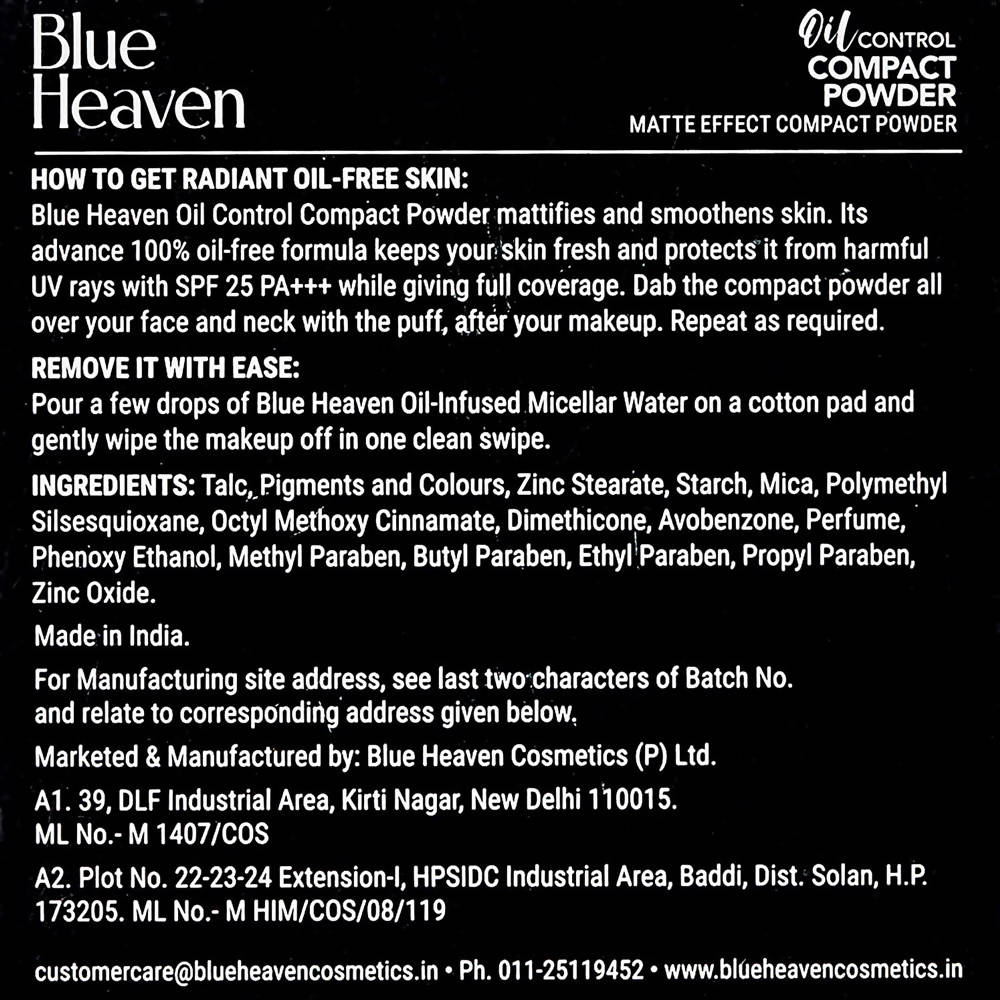 Blue Heaven Oil Control Compact Powder Matte Finish SPF 25 PA+++ Vanilla | Grocsy