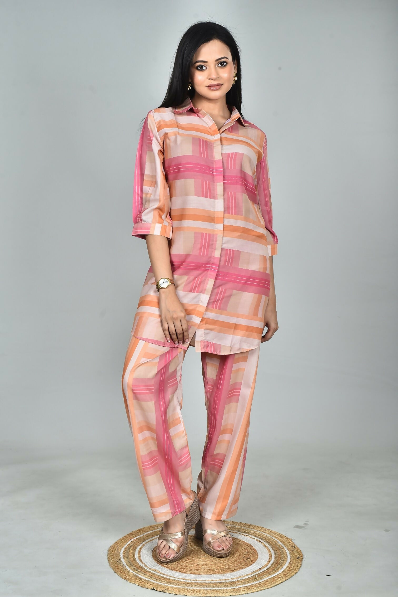 Morchari Digital Print Semi Muslin Co-Ord Set Top & Trouser-Multicolor | Grocsy