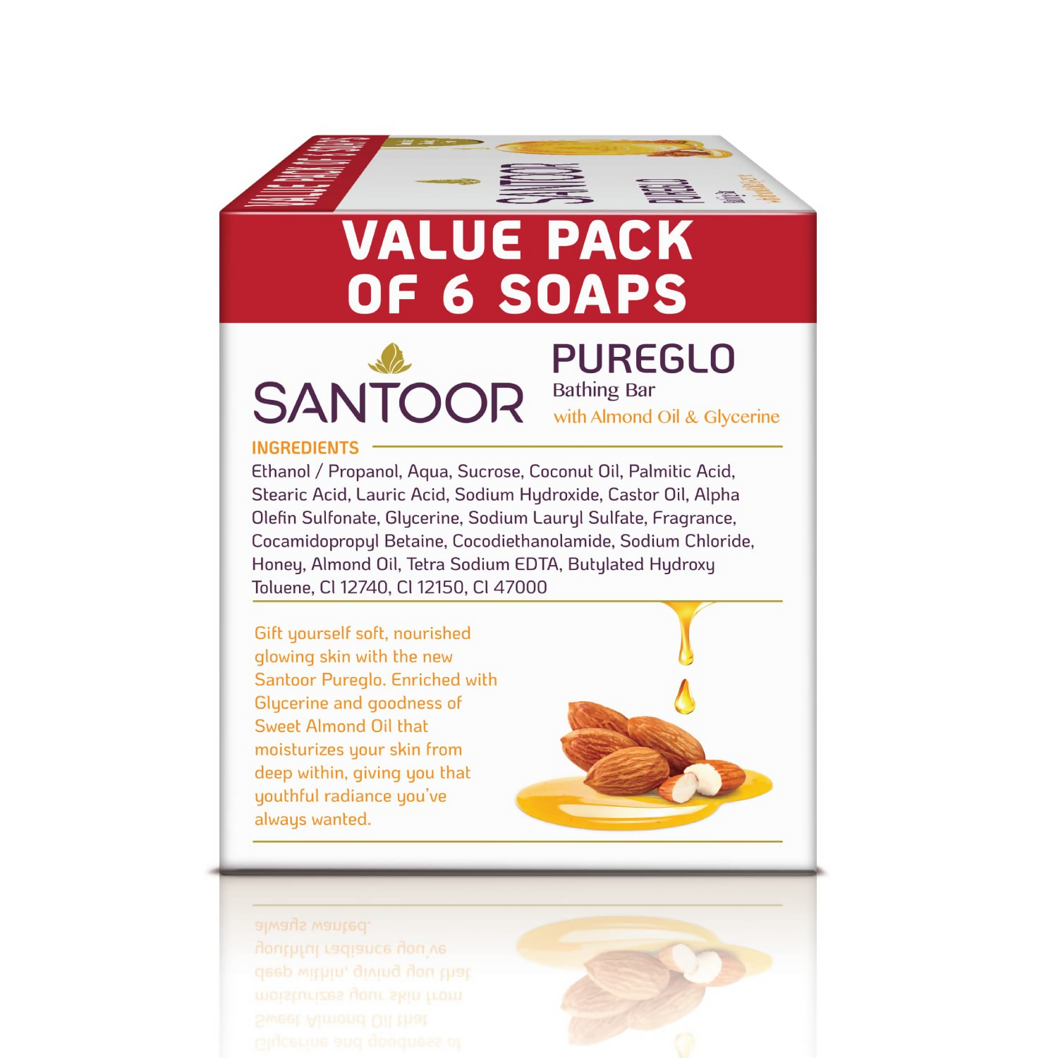 Santoor PureGlo Glycerine Soap with Almond Oil And Glycerine | Grocsy