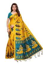 Vamika Yellow & Blue Kalamkari With Jhalar Khadi Silk Saree | Grocsy