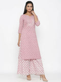 Miravan Women's Cotton Floral Print Straight Kurta And Palazzo Set | Grocsy