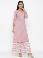 Miravan Women's Cotton Floral Print Straight Kurta And Palazzo Set | Grocsy
