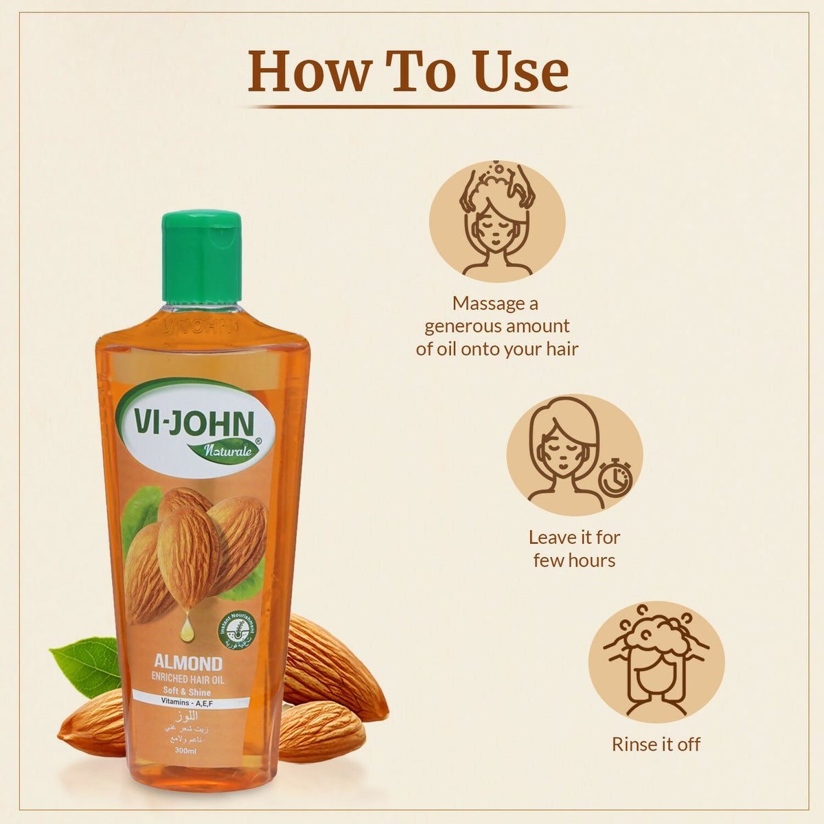 VI-JOHN Naturale Almond Enriched Hair Oil Soft & Shine With Vitamin A,E & F | Grocsy
