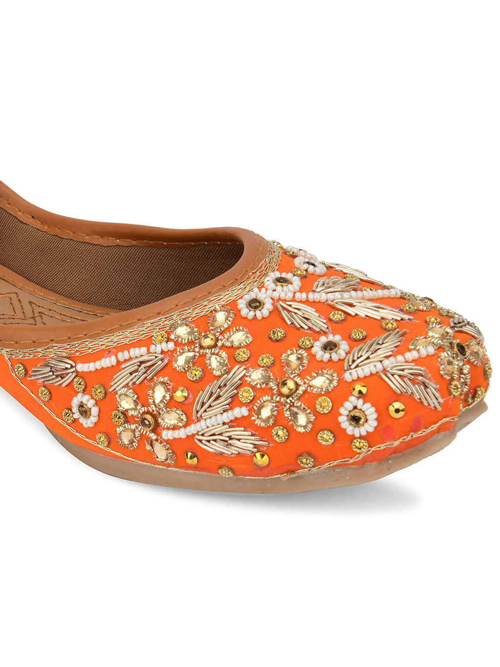 Desi Colour Women Indian Ethnic Footwear-Orange Dabka | Grocsy