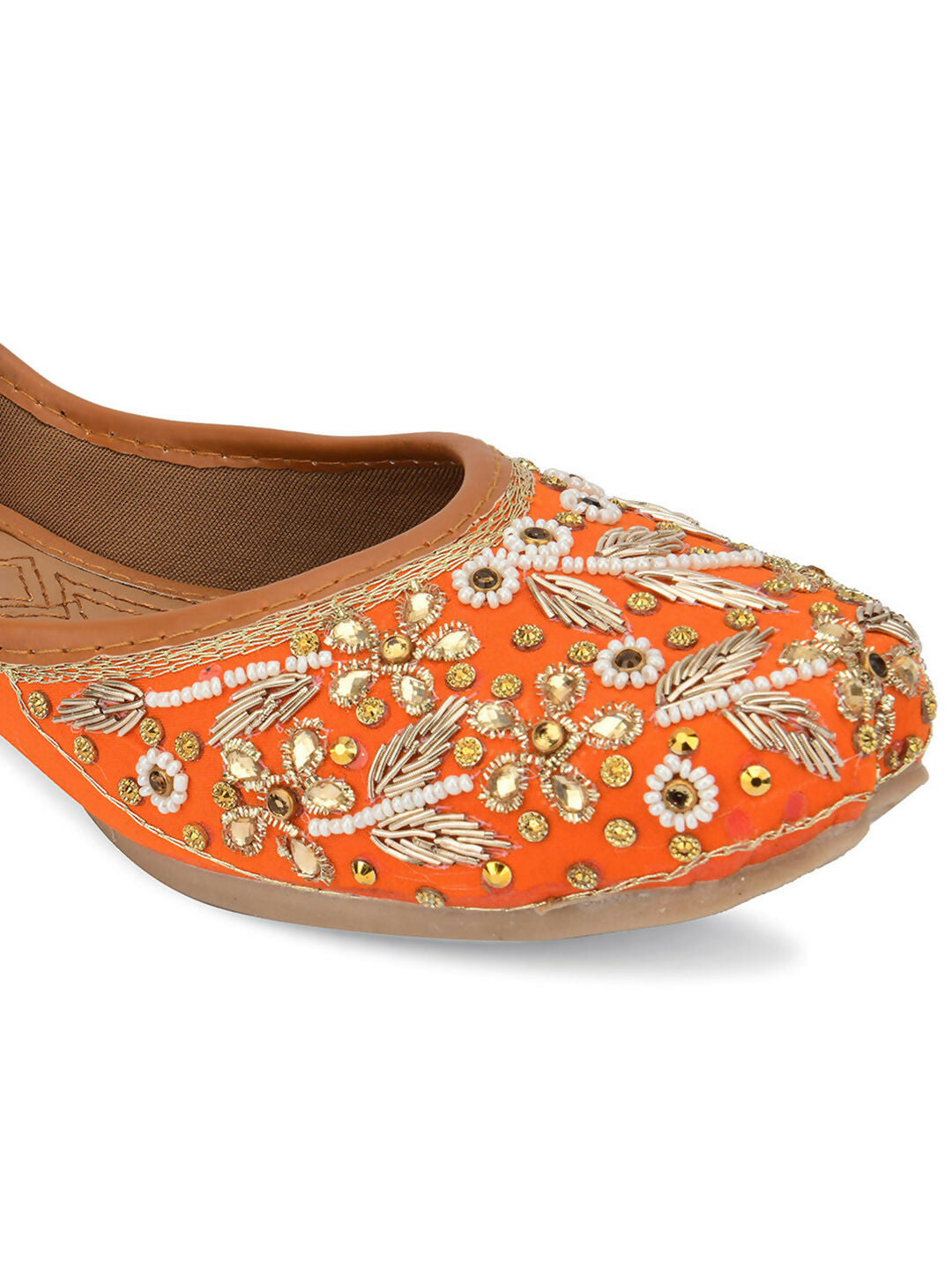 Desi Colour Women Indian Ethnic Footwear-Orange Dabka | Grocsy