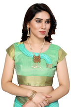 Vamika Sky Blue Cotton Polyester Silk Weaving Saree | Grocsy
