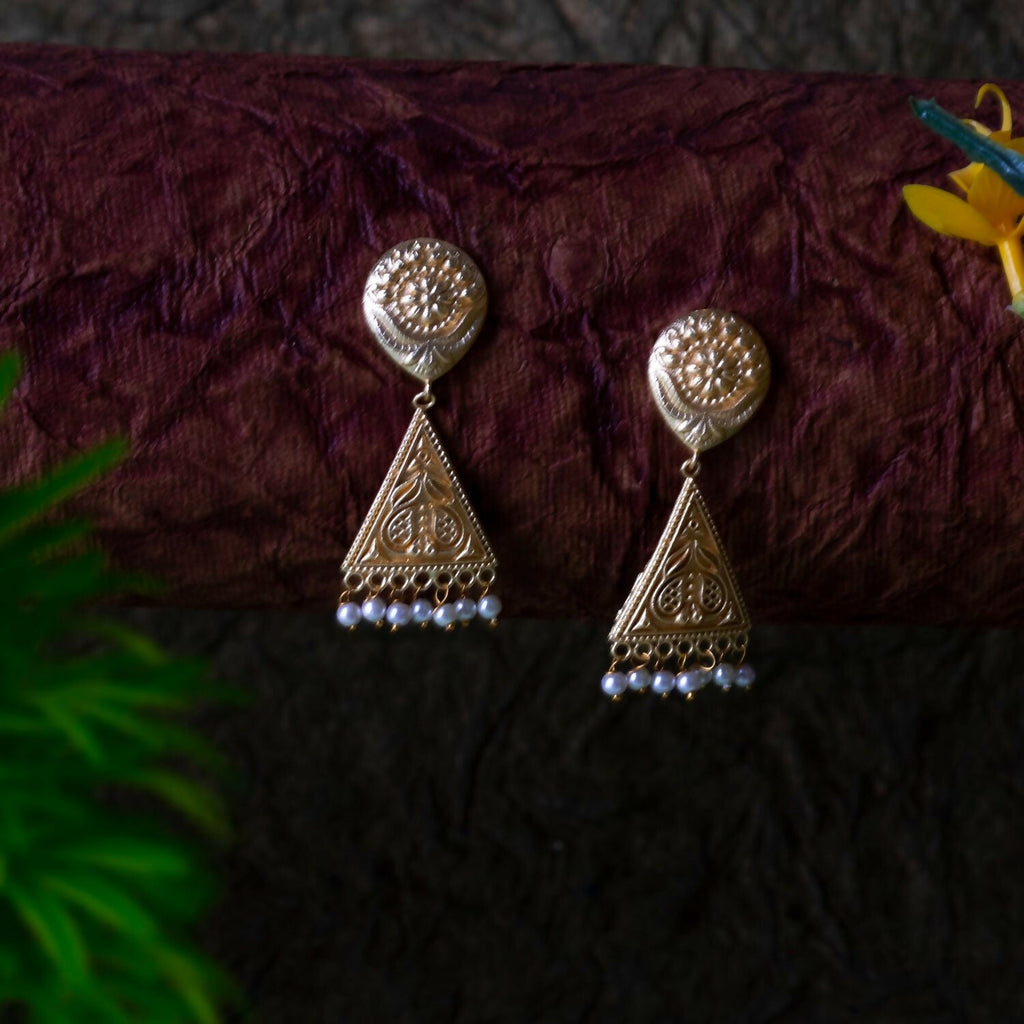 Joban Fashion Women Matte Gold Brass Earrings | Grocsy