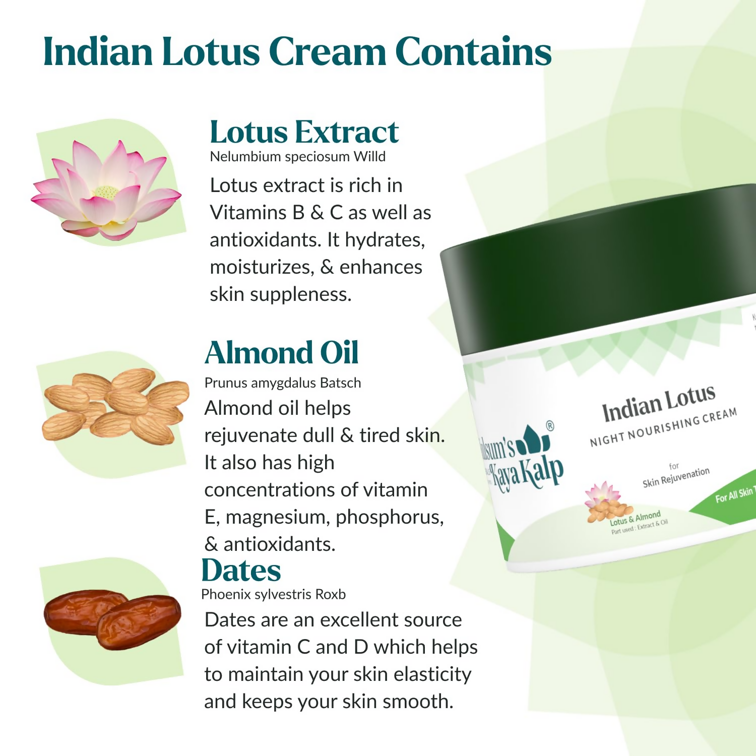 Kulsum's Kaya Kalp Indian Lotus Night Nourishing Cream For Skin Rejuvenation | Grocsy