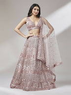 House of Panchhi Rose Gold Net Mirror & Sequinse embroidery Lehenga choli & Dupatta | Grocsy