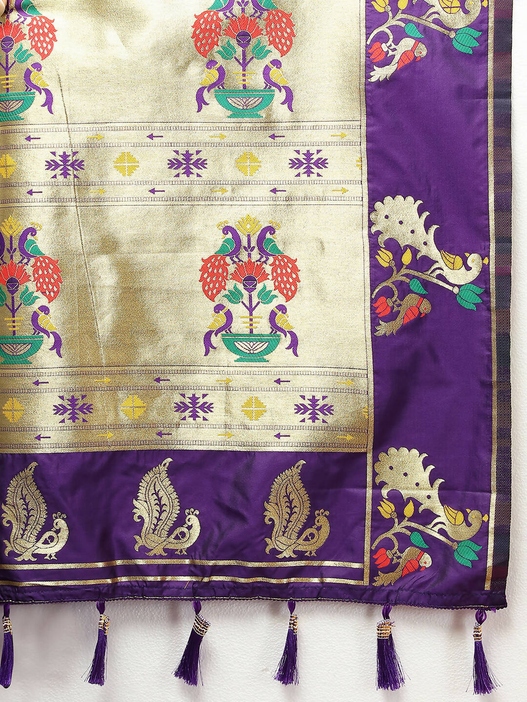 Lorenvalley Fashion Purple Soft Paithani Silk Woven Design Gold Zari Meenakari Weaving Saree | Grocsy