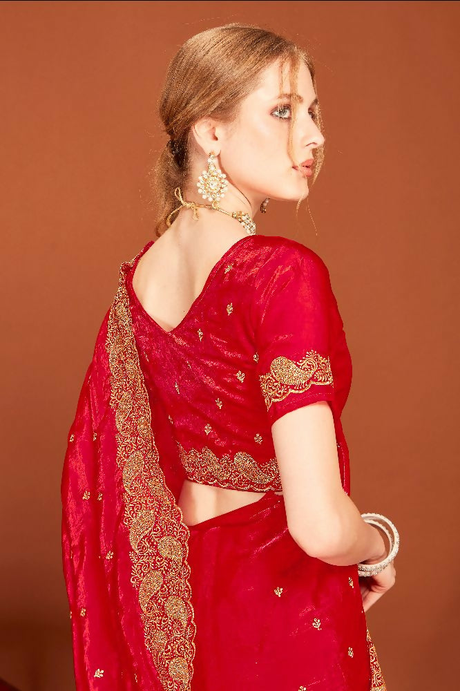 PR Fashion Rani Fendi Two Tone Silk Heavy Zari Embroidery Work With Heavy Siroski Work Saree | Grocsy