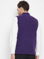 Even Apparels Purple Wool Men's Nehru Jacket-Contrast Lining-Inbuilt Pocket Square | Grocsy