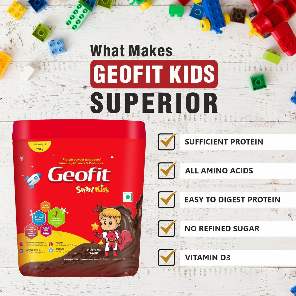 Geofit Smart Kids Nutritional Health Drink Protein Powder - Chocolate Flavor | Grocsy
