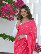 Beatitude Pink Khadi Floral Embroidered Saree | Grocsy