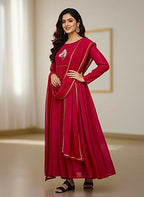 Teeya Creation Womens New Simply Wear Pure Mul Viscos Chanderi Cotton Red Gown Set | Grocsy