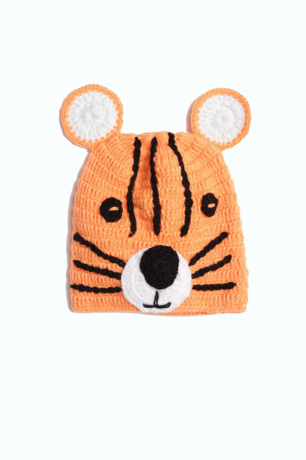Chutput Kids Woollen Hand Knitted Tiger Detail Cap - Orange | Grocsy