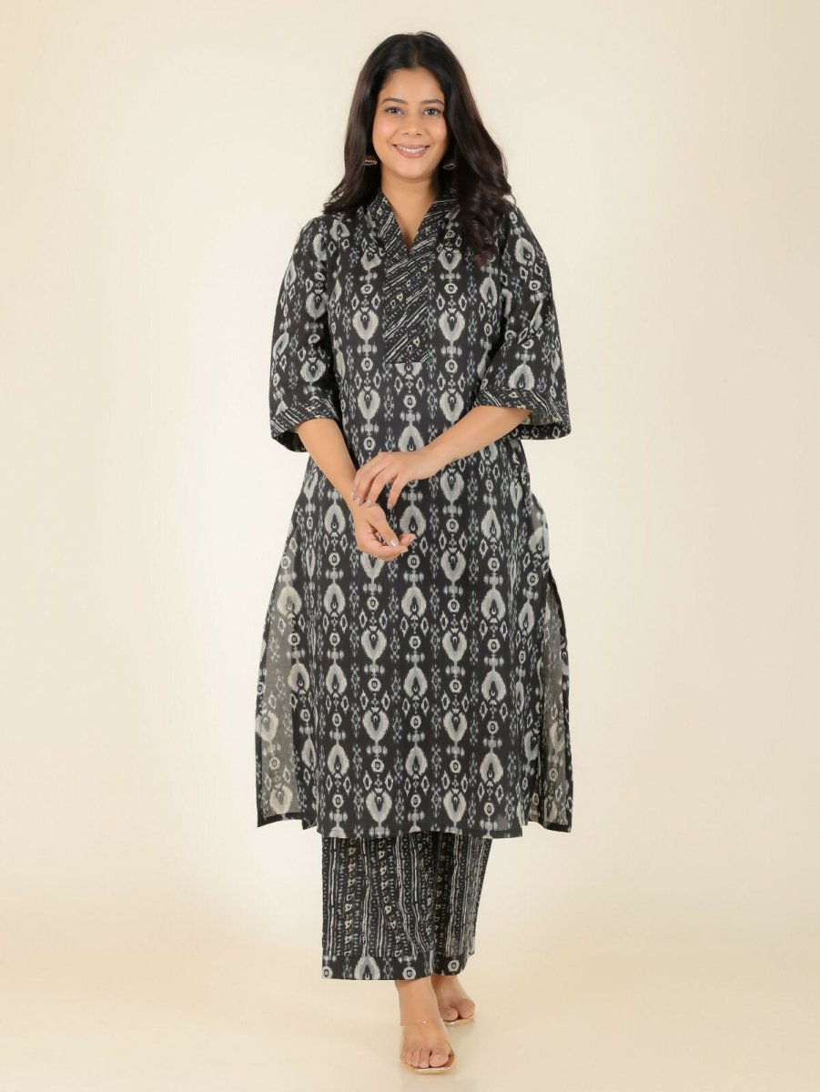 Aramya Black Soft Cotton Ikat Straight Kurta for Women | Grocsy