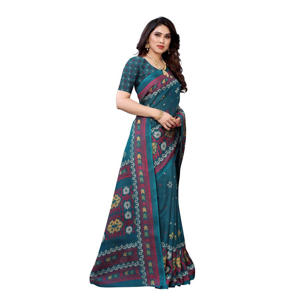 Vamika Printed Jute Silk Green Saree (Namita Green) | Grocsy