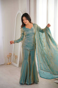 Teeya Creation New Womens Trendy Embroidery Sequence Work Teal Kurta Set | Grocsy