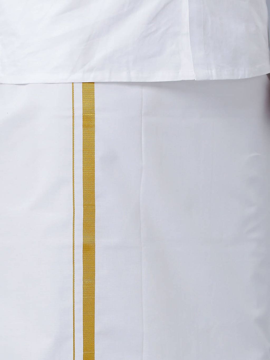 Ramraj Cotton Premium Wedding White Readymade Dhoti, Shirt & Towel Set Dhanvanthri | Grocsy