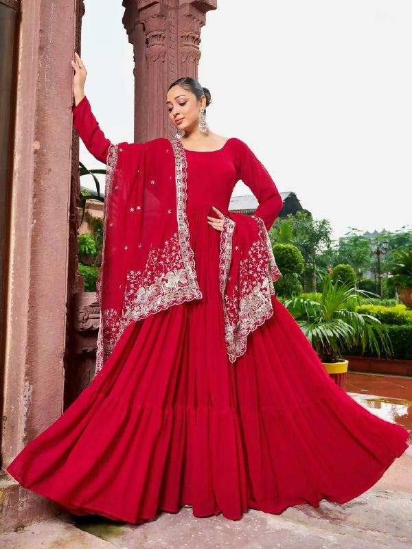 Joban Fashion Red Readymade Kurta Set With Sequence embroidery Work | Grocsy