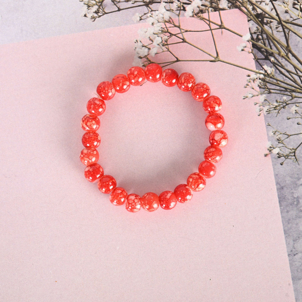 NVR Men & Women Red Marbel Crystal Elasticated Bracelet