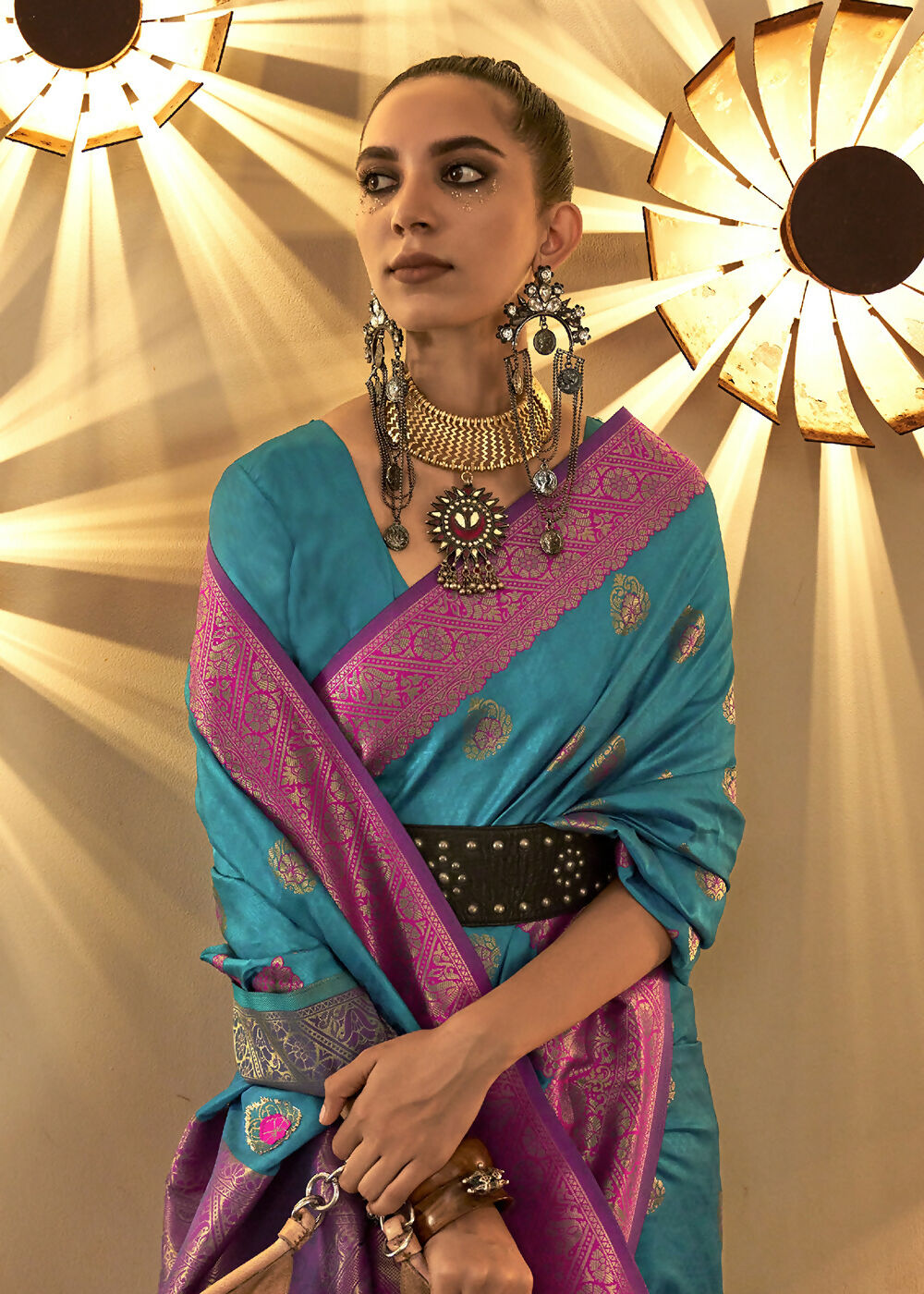 Trendy Weaving Silk Turkish Blue Designer Saree - Emponline | Grocsy