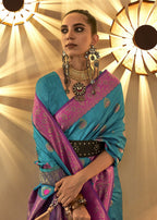 Trendy Weaving Silk Turkish Blue Designer Saree - Emponline | Grocsy