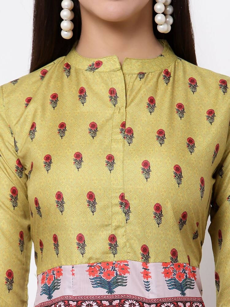 Myshka Women's Multi Cotton Printed 3/4 Sleeve Mandarin Neck Casual Dress | Grocsy