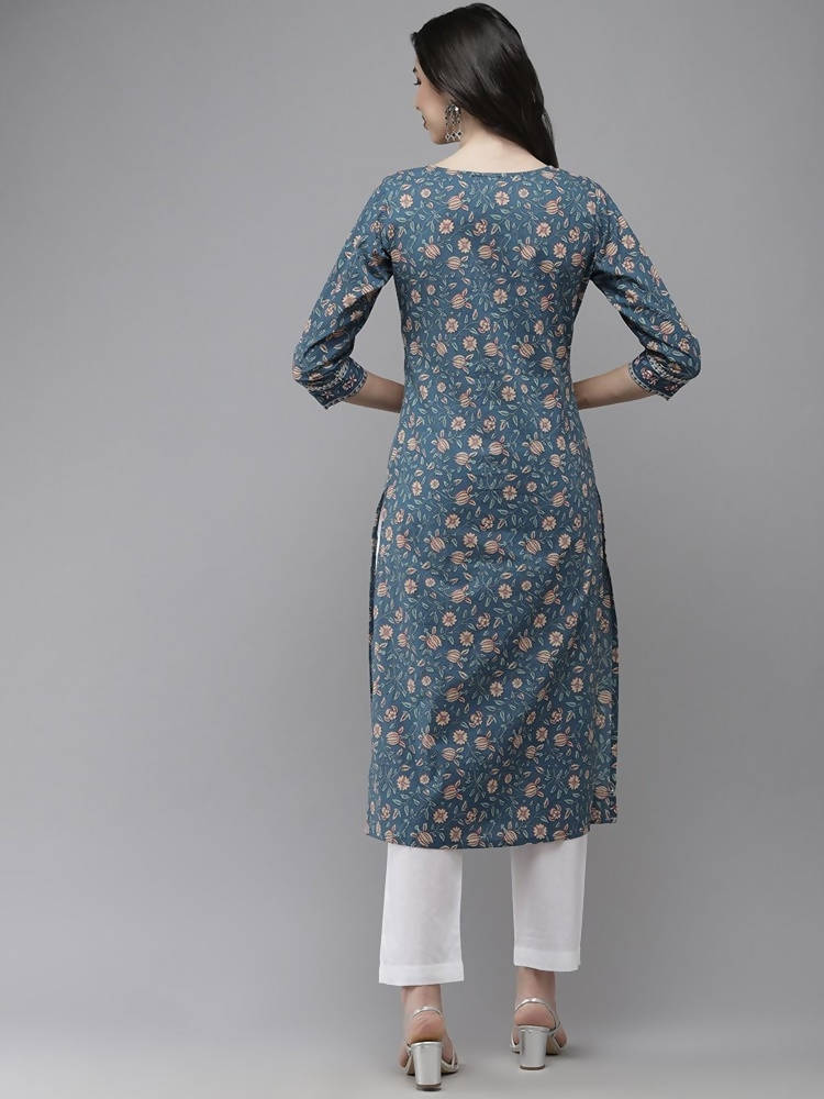 Yufta Women Blue And White Kurta with Trouser Set | Grocsy