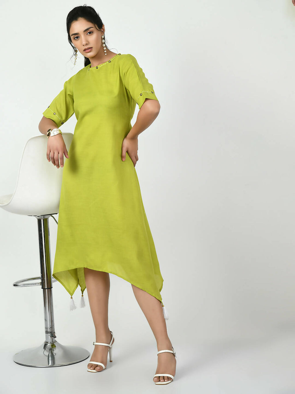 Myshka Women's Green A-Line Solid Kurta | Grocsy
