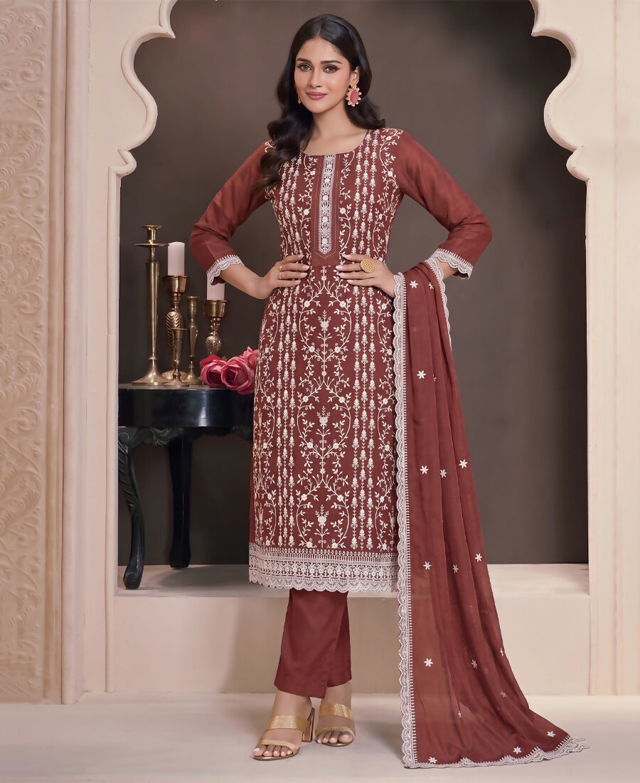 KC Rust Summer Wear Rangoli Silk Straight Suit For Women | Grocsy