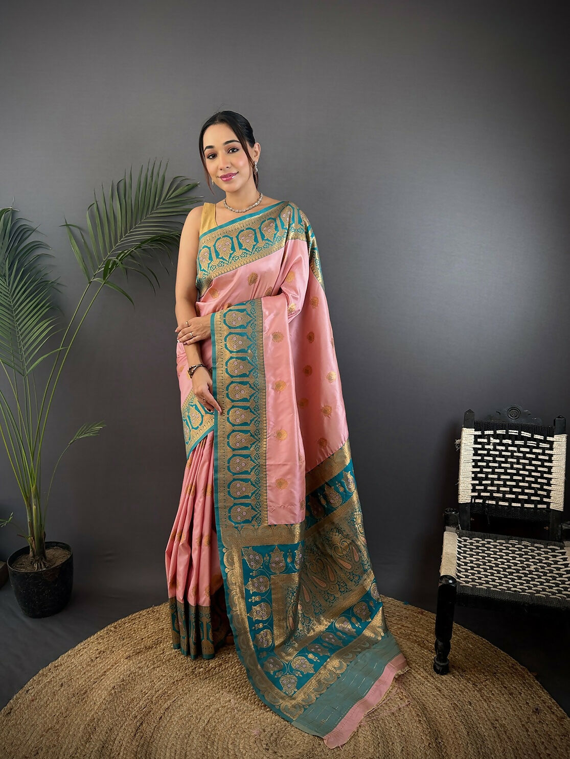 Joban Fashion Teal Butti Banarasi Silk Sarees | Grocsy