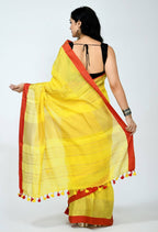 Mominos Fashion Moeza Pure Linen Yellow Saree | Grocsy