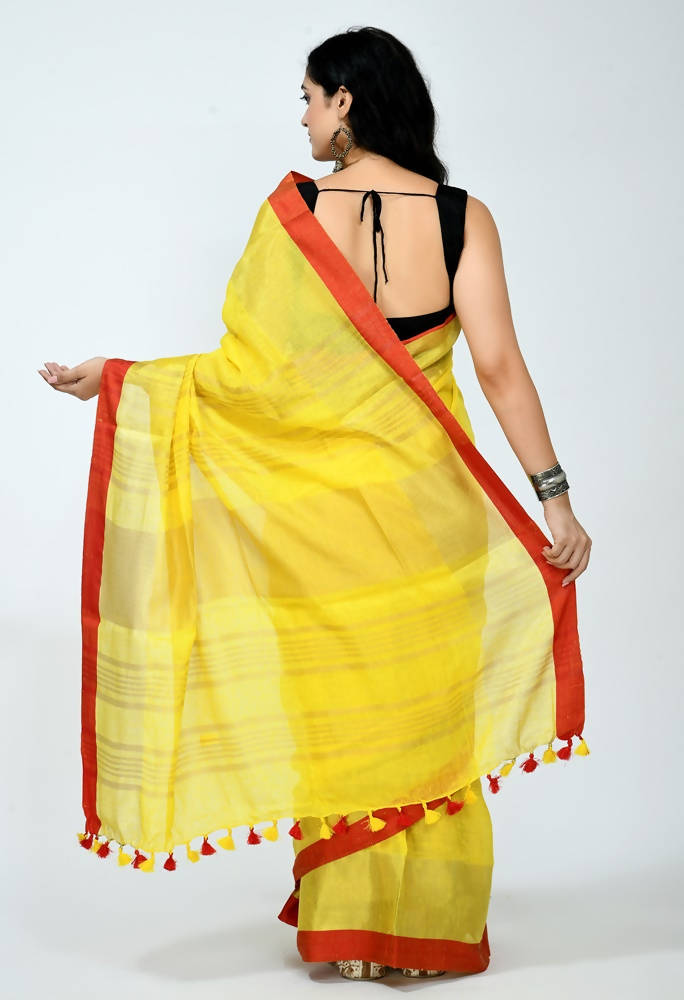 Mominos Fashion Moeza Pure Linen Yellow Saree | Grocsy