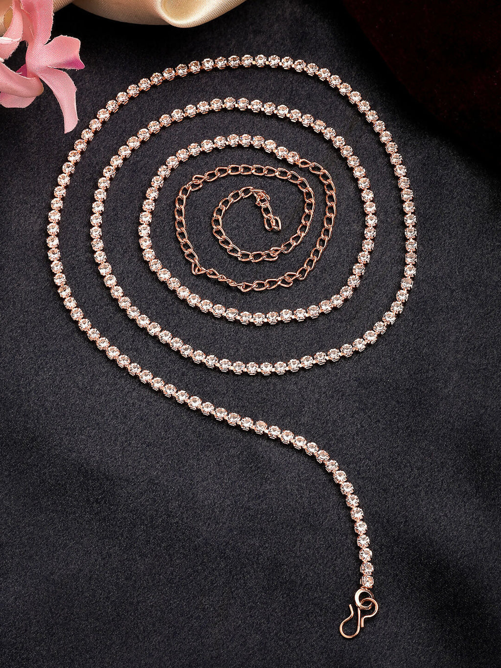 NVR Women's Rose Gold-Polished AD-Studded Kamarbandh Waist Chain | Grocsy