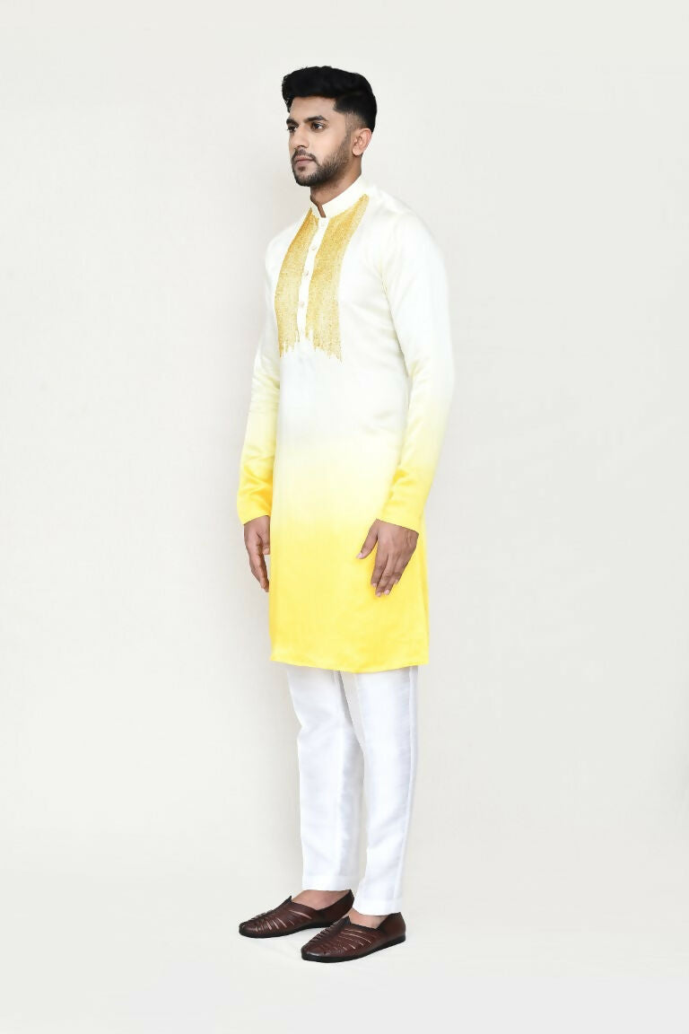 Joban Fashion Yellow Colored Satin Silk Fabric Kurta With Straight Fit Pant | Grocsy