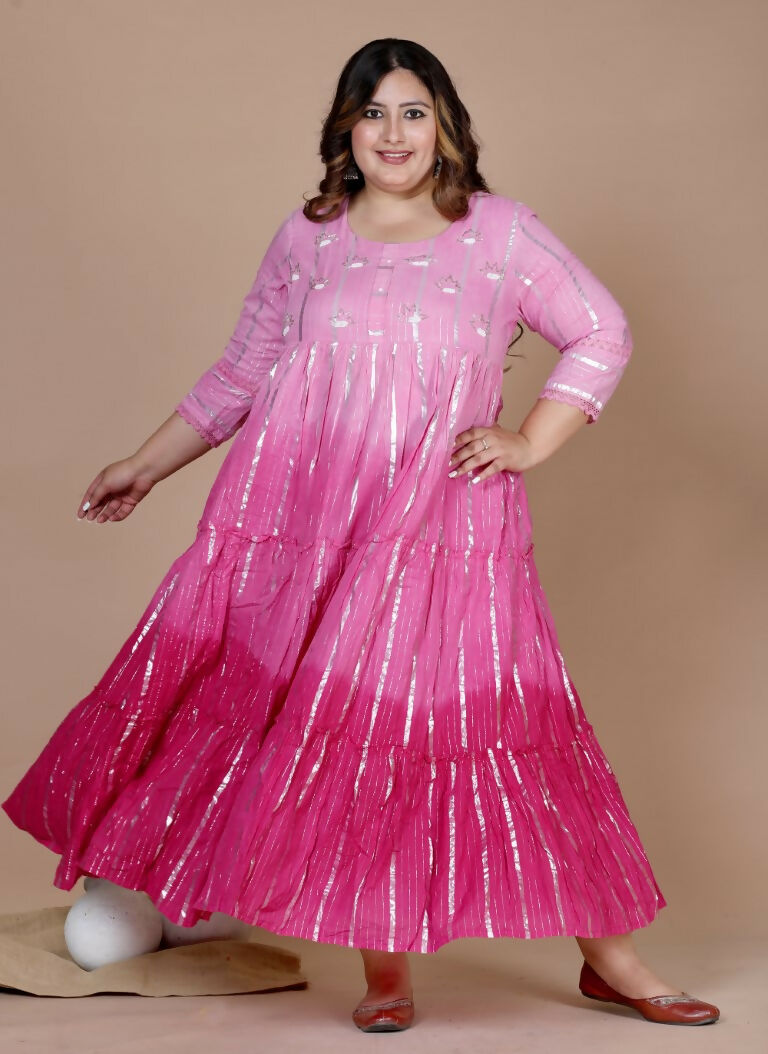 Miravan Women's Plus Size Cotton Embroidery And Lace Work Pink Party Wear Anarkali Kurta | Grocsy