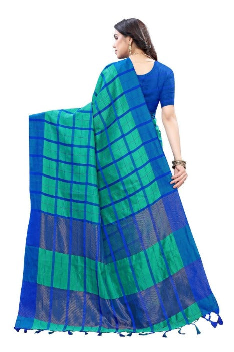 Vamika Blue Cotton Silk Weaving Saree (SATURN BLUE) | Grocsy