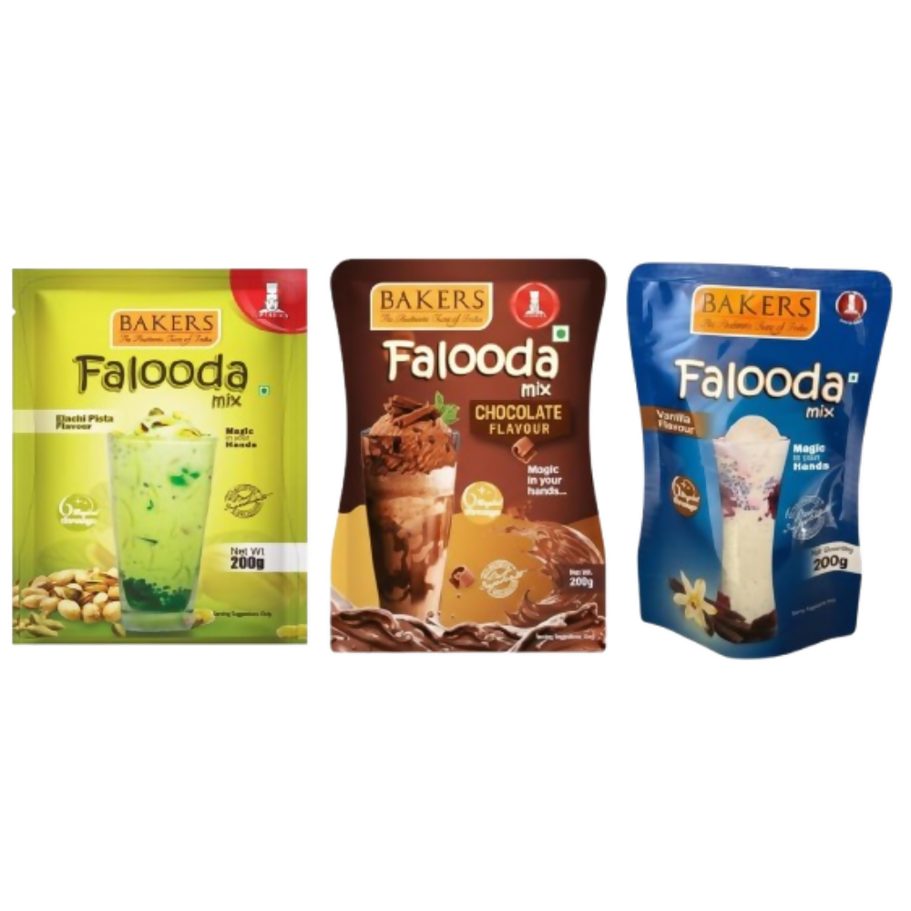 BAKERS Falooda Mix Powder - Chocolate, Pista, Vanilla | Grocsy